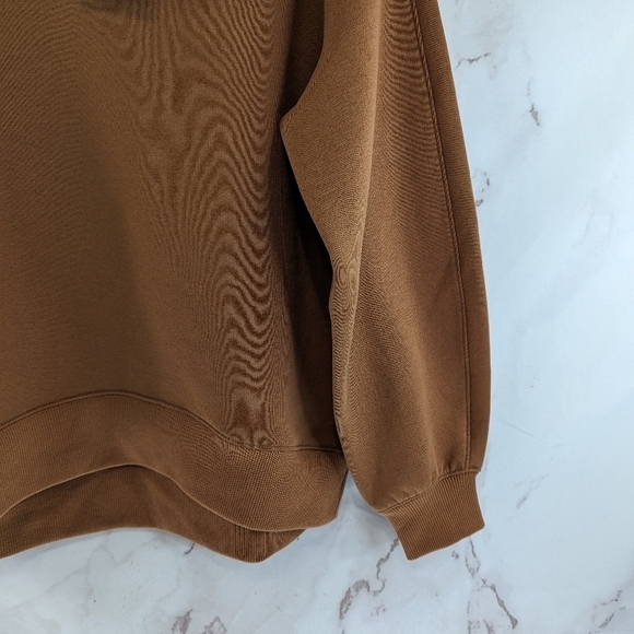 Everlane Sweatshirt Women XS Cocoa The ReNew Mock Neck Fleece Pullover Sweater - Picture 6 of 13